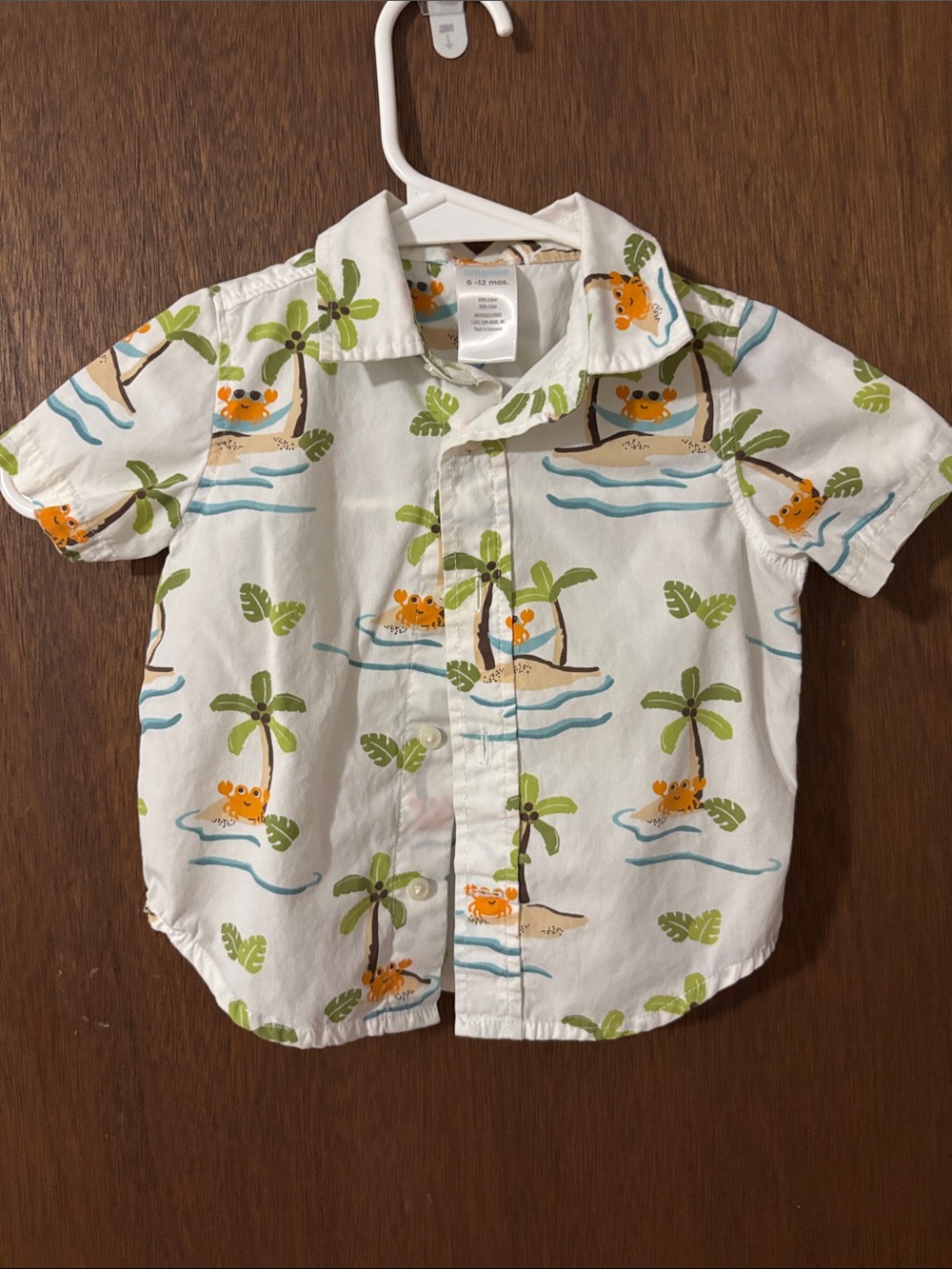 Gymboree White Button-Up Shirt with Orange Crab & Green Palm Print